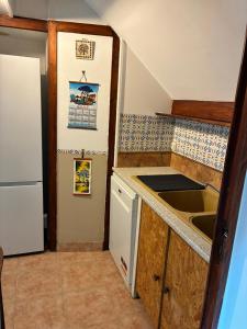a small kitchen with a sink and a stove at LA Petite ferme 1 in Saint-Maur-des-Fossés