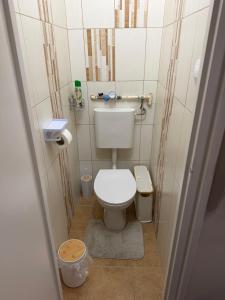 a small bathroom with a toilet in a stall at Welcome Ma-Ko in Makó +3 photos