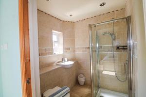 a bathroom with a shower and a sink and a toilet at 50 Harbour Road in Bognor Regis +30 photos