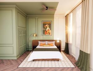 a bedroom with a bed and a couch at Hotel Orlo in Greensboro