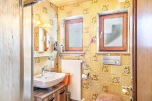 a bathroom with a sink and a mirror at Ferienwohnung Parterre in Wallgau +21 photos