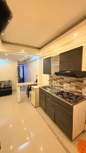 a large kitchen with a stove and a table at Aparta studio Zona Centro in Darién