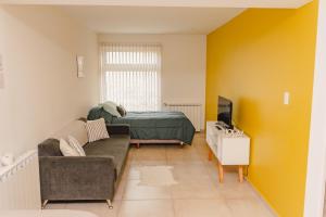a living room with a couch and a bed at RGA Apartments in Río Grande