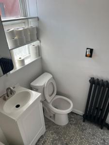 a white bathroom with a toilet and a sink at Tír na nÓg in Union City +10 photos