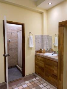 a bathroom with a sink and a shower at Casa Nativa Iquitos in Iquitos +50 photos