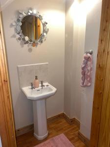 a bathroom with a sink and a mirror at The Clady Home in Clady