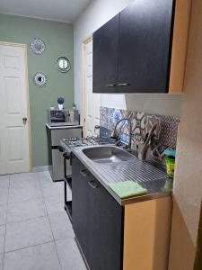 a kitchen with a sink and a stove at Quincho's Place in Santa Ana +8 photos