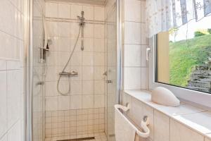 a bathroom with a shower and a window at Haus Schmucker in Hohekreuz +41 photos