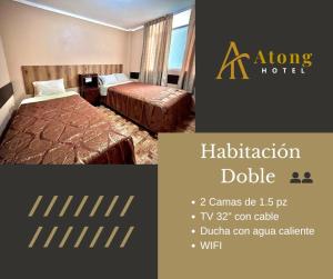 a hotel room with two beds and aption double at Atong Hotel in Chancay