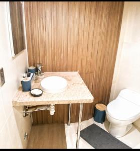 a bathroom with a sink and a toilet at Precioso Monoambiente Independiente in La Paz