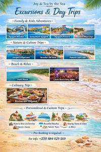 a flyer for the beach holidays and day trips at Charming Studio at the Seaside in Aheloy