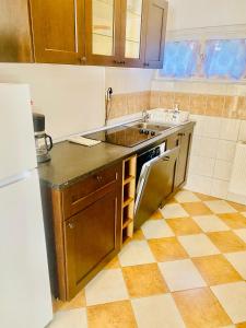 a kitchen with a sink and a stove at Levendula apartman in Kehidakustány