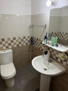 a bathroom with a toilet and a sink and a mirror at Fisherspot Villa in Weligama