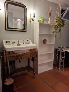 a bathroom with a sink and a mirror at Gite des arches in Saint-Nectaire