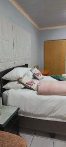 a bedroom with two beds with pillows on them at Malan's Siësta 2 in Kimberley +7 photos