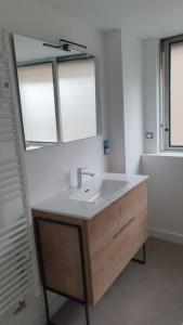 a bathroom with a sink and a mirror at Joli appartement T3 in Allassac