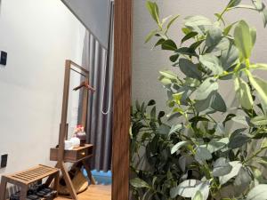 a mirror in a room with a potted plant at Choco village 126A in Xã Thang Tam