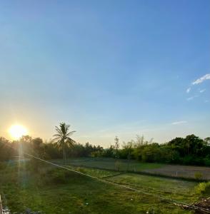 a field with the sun setting in the distance at Coorg Nature vista in Kushālnagar