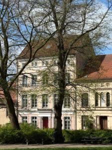a large building with a tree in front of it at Fürstenhof Belle Etage Altstadt- Parkplatz im Innenhof in Wismar