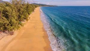 an aerial view of a beach with trees and the ocean at Beachfront! 5 Bedrooms - Malee Beach Villa E1 in Ko Lanta