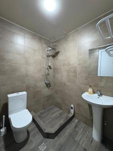 a bathroom with a toilet and a sink at Comfortable 5 rooms apartment in Kutaisi +12 photos
