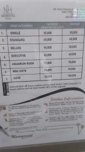 a picture of a menu for a restaurant at NH Norvits Hotel in Agbor
