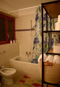 a bathroom with a bath tub and a toilet at Appartamento sole in Isone +13 photos