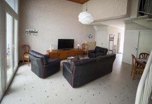 a living room with two couches and a television at Les libellules in Andernos-les-Bains +4 photos