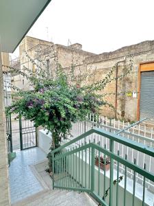 a green railing with a tree on a balcony at A DUE PASSI da BARI - La Casa della Nonna al 39 in Noicattaro