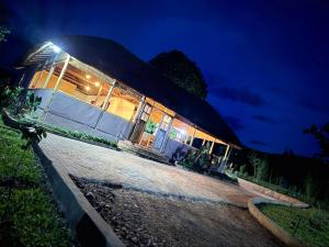 a house with lights on the side of it at night at Bwindi Coffee Lodge in Kachulagenyi +10 photos