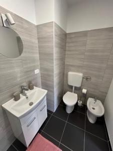 a bathroom with a white sink and a toilet at Apartma OLJKA in Črniče +6 photos