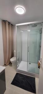 a bathroom with a glass shower and a toilet at Loveroom in Lavoux +20 photos