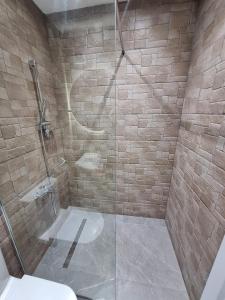 a bathroom with a glass shower with a toilet at Stan na dan Berane in Berane