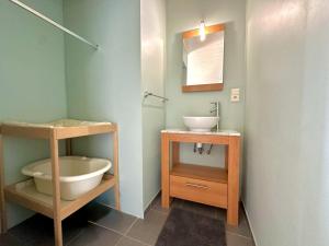 a bathroom with a sink and a toilet at Le Grenier de Louise in Gimnée +38 photos