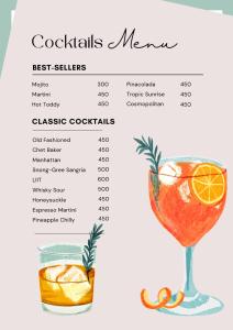 a menu for a cocktail martini with an orange at Snong-Gree Motel and Restaurant in Rupa