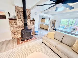 a living room with a couch and a fireplace at Wishon Cabin - Boat Slip - BBQ, Sleeps 14, Dogs Ok in The Pines