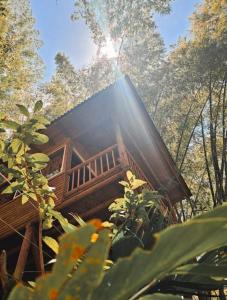 a tree house in the middle of a forest at La Chorrera ecohotel in Cocorná
