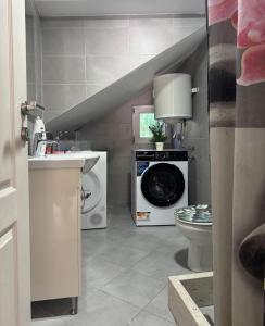 a bathroom with a washing machine and a toilet at Mille in Igalo