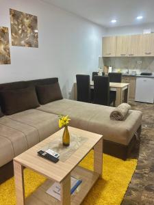 a living room with a couch and a table at Prenoćište SILVER LUX Srebrno Jezero in Veliko Gradište