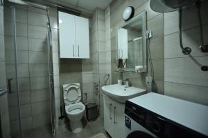 a bathroom with a toilet and a sink and a shower at Apartman Valentina Aqua Park in Jagodina +22 photos