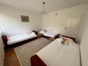 a room with two beds and a rug at Al Centro in Peje