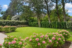 a garden with pink flowers and bushes at Haus Goed Libben in Archsum