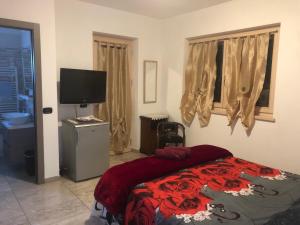 a bedroom with a bed and a flat screen tv at Vita sul Garda in Bardolino
