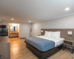 a bedroom with a bed and a flat screen tv at Gateway Inn in Graham