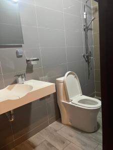 a bathroom with a toilet and a sink at Villa Abou in Assinie