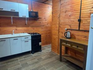 a kitchen with a stove and a sink in it at El Regreso in Chuí
