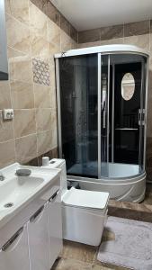 a bathroom with a shower and a toilet and a sink at Гостевой дом in Tokmok +10 photos