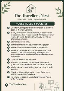 a flyer for the travel writers nest comfort care conference house rules and policies at The Travellers Nest in Siliguri