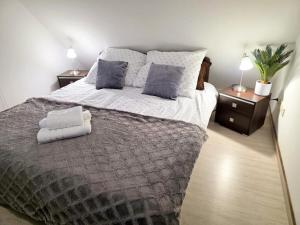 a bedroom with a large bed with two night stands at Diament Rogowo in Rogowo
