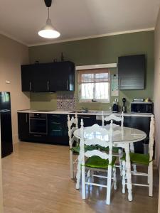 a kitchen with a table and chairs in a kitchen at Vivian Philoxenia in Néa Sampsoús +35 photos